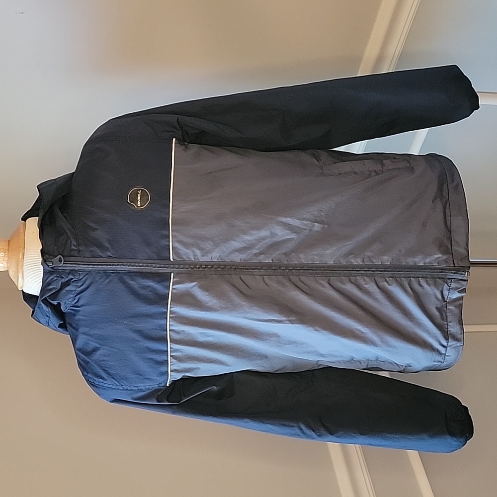 O'NEILL Navy Blue Gray Color Block Standard Fit Attached Hood Windbreaker Jacket